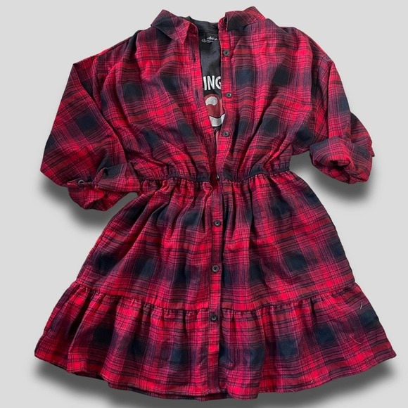 Primark Dresses & Skirts - PRIMARK NWT TIERED 90s GRUNGE VIBES PLAID FLANNEL DRESS RED - 12